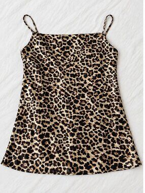 Cherish Leopard Print Satin Slip Mini Dress Size L Y2K